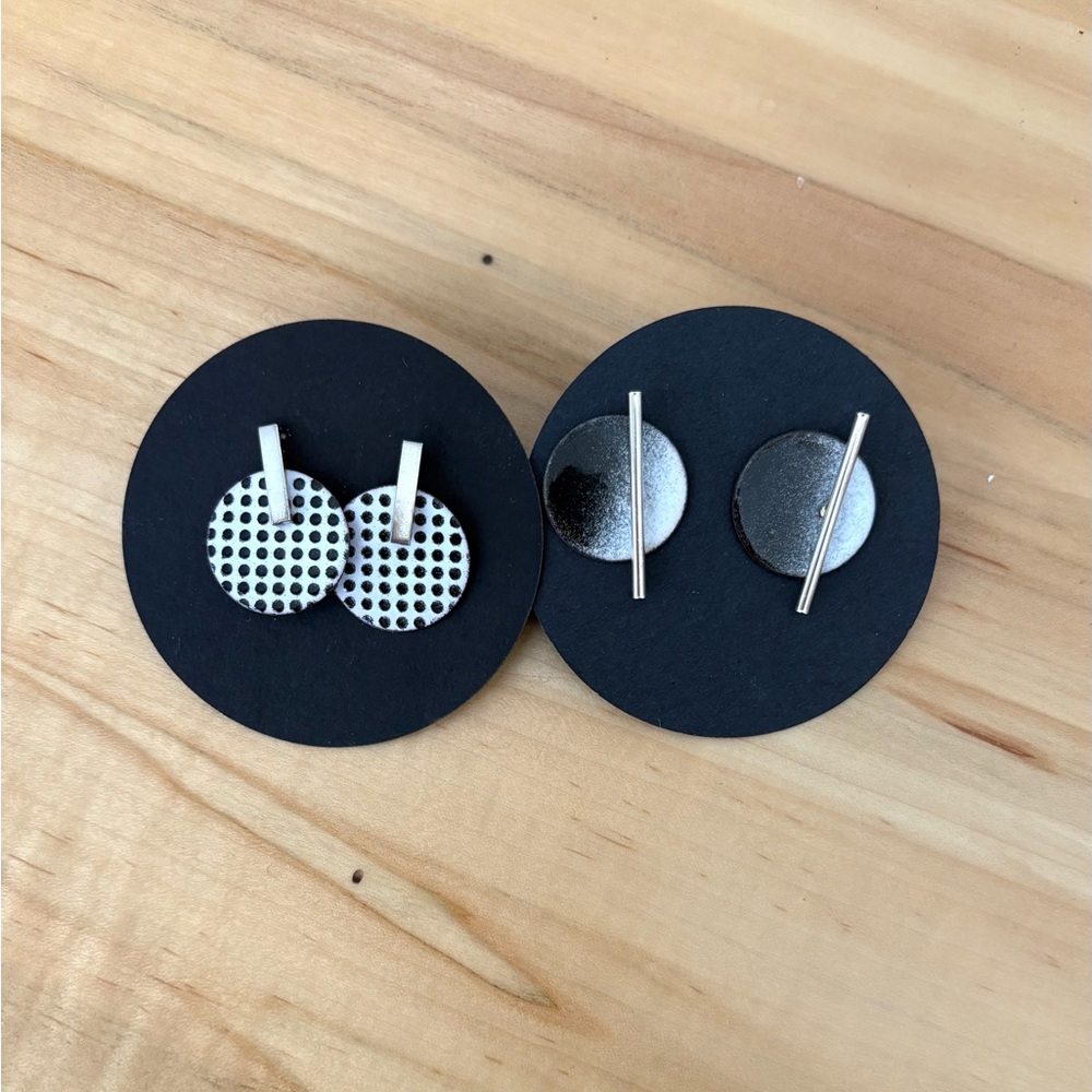 Black and White Geometric Enamel and Stainless Earrings x 2